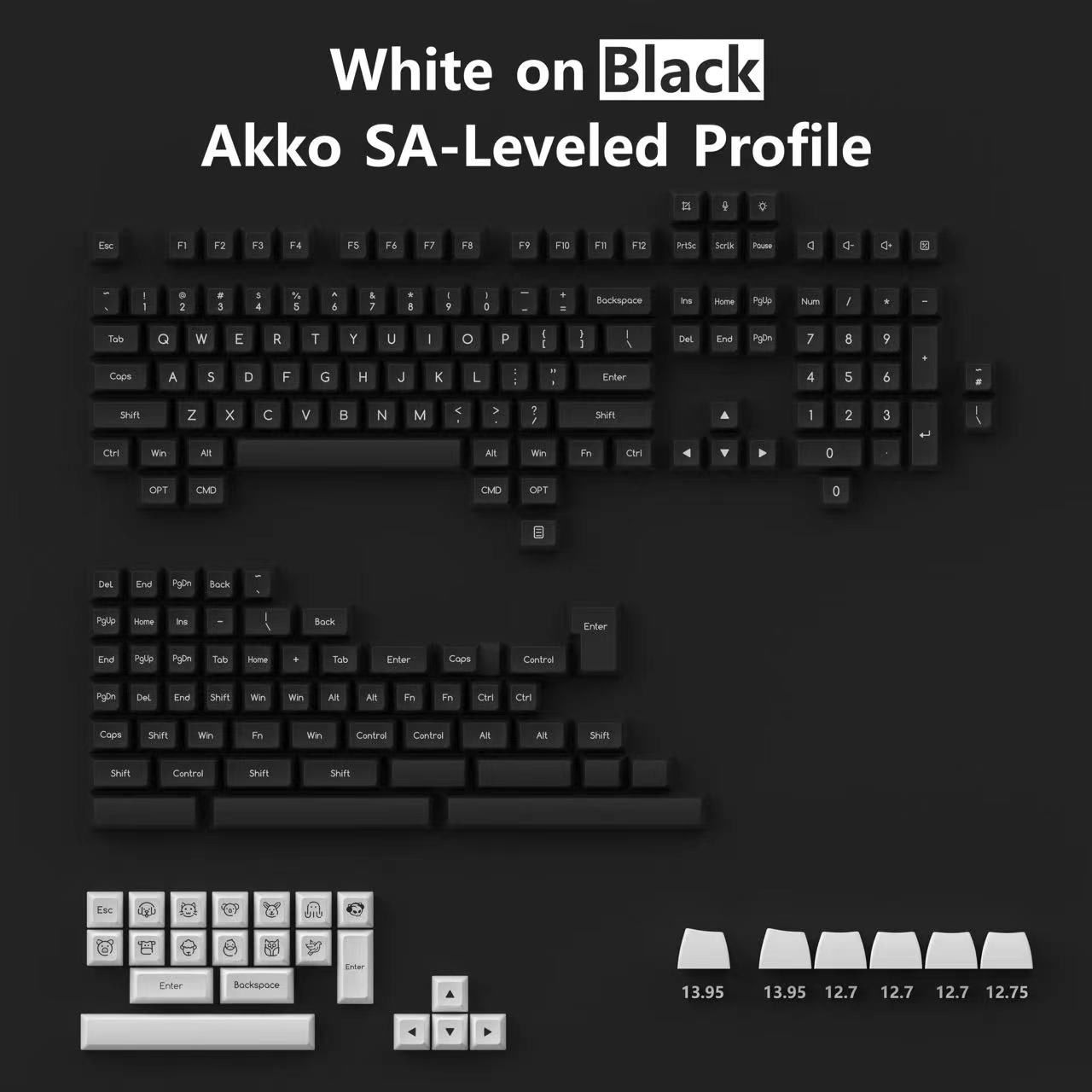 Các nút trong AKKO Keycap Set - White on Black WoB (ABS Double-Shot / SA-Leveled profile / 195 nút)