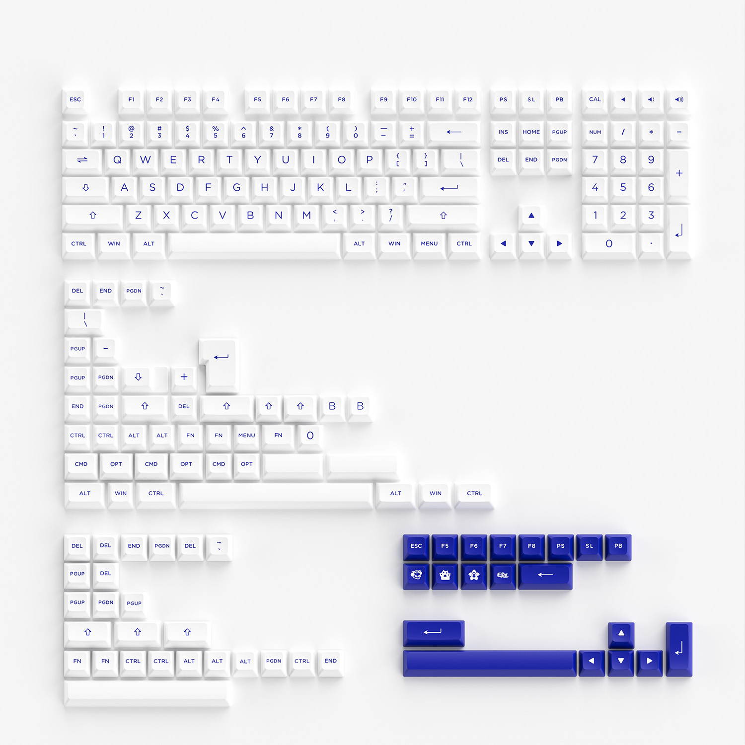 AKKO Keycap set – Blue on White (PBT Double-Shot/ASA profile/198 nút) (Sao chép)