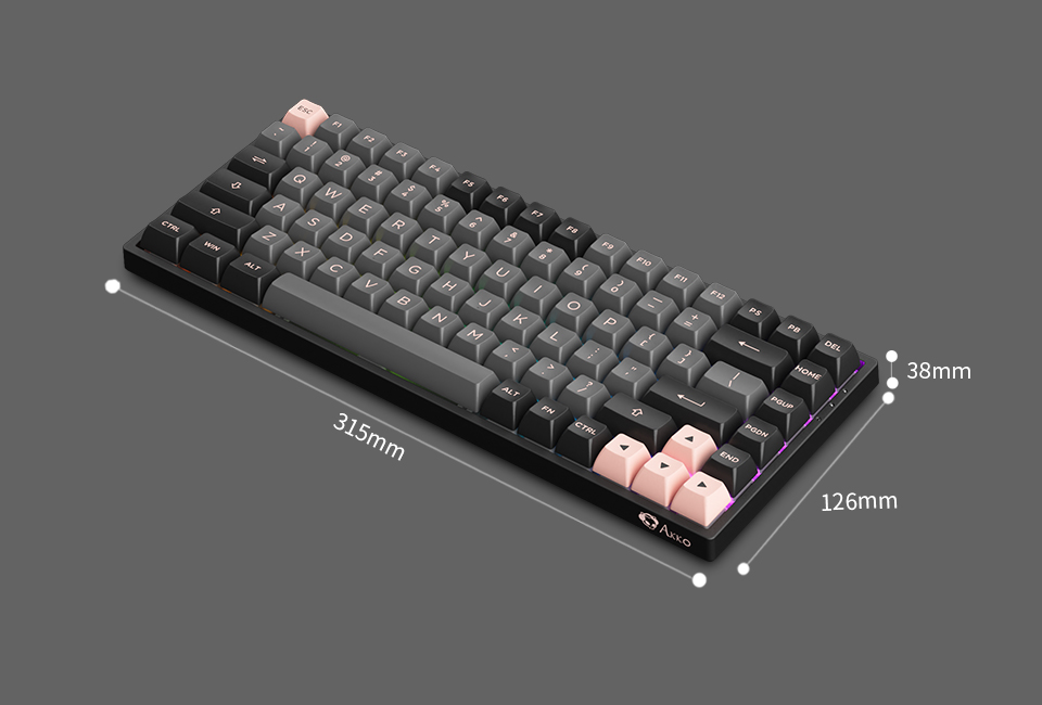 Kích thước của AKKO 3084B Plus Multi-Modes Black Pink