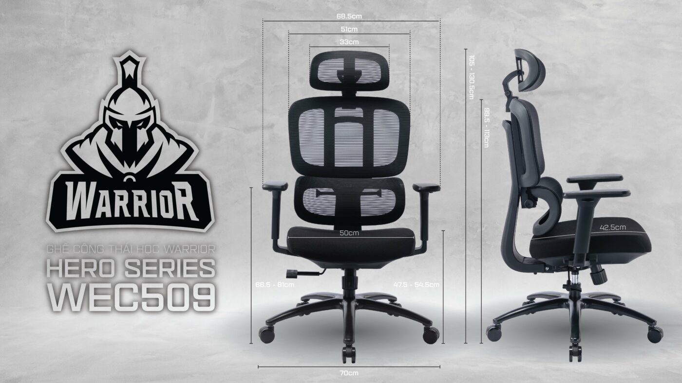 Kích thước ghế công thái học ergonomic WARRIOR – Hero series – WEC509