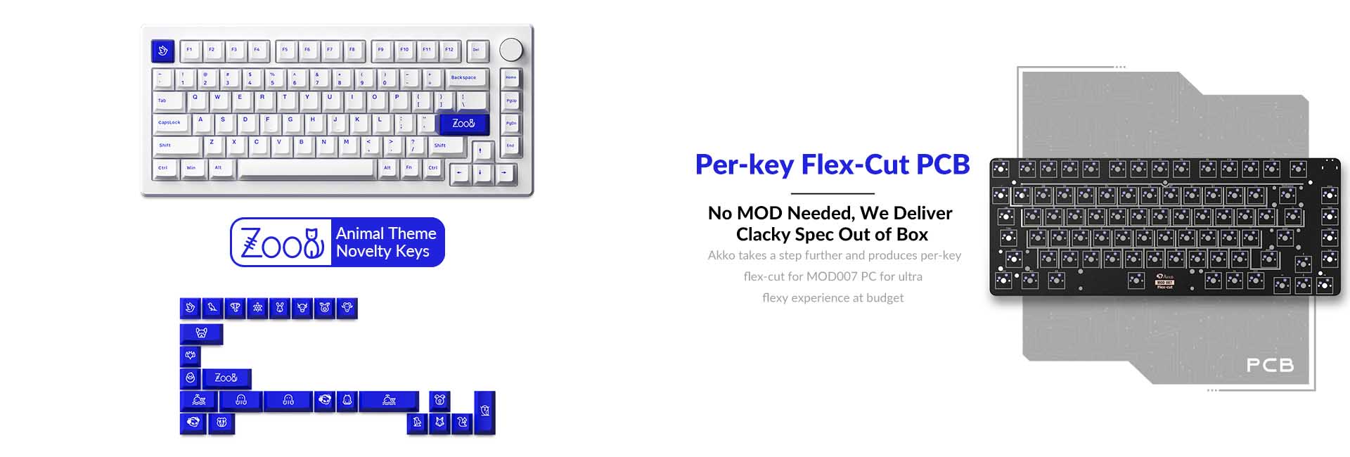 AKKO MOD007 PC sẽ là bàn phím pre-built với stock chất lượng, đi kèm PCBA flex-cut