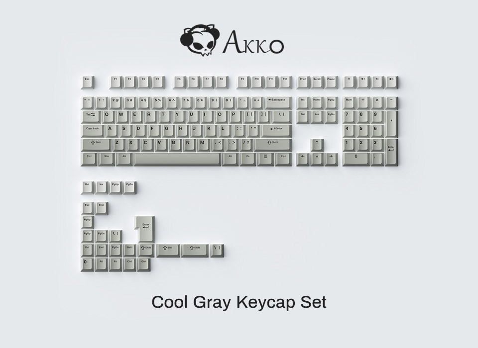 AKKO Keycap set – Cool Gray (PBT Double-Shot / Cherry profile / 132 nút)