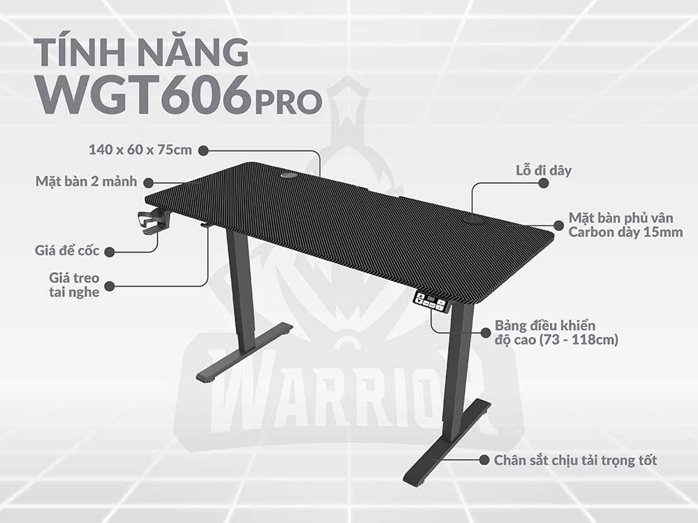 Tính năng nổi bật của bàn nâng hạ WARRIOR - Paladin Series - WGT606 Pro Black