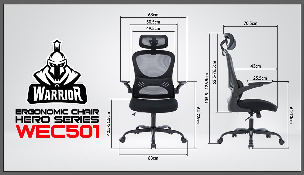 Kích thước của ghế WARRIOR - Hero series - WEC501